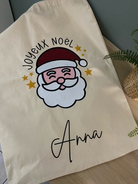 Sac de Noël Personnalisé – Taille XL – Père Noël & Prénom