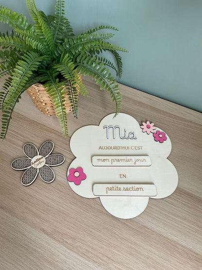 Plaque souvenir personnalisée « Premier & Dernier jour d'école » en fleur