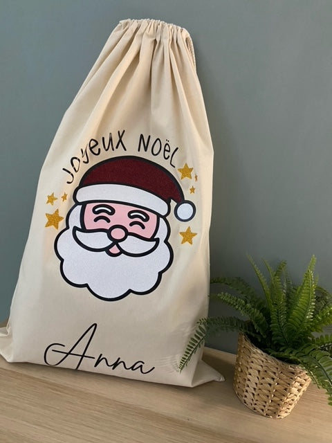 Sac de Noël Personnalisé – Taille XL – Père Noël & Prénom